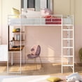 thumbnail image 2 of Size Metal Loft Bed, White - Incorporates 2 Shelves And Desk For Efficiency Full Size Equipped With Optimal Storage, 2 of 7