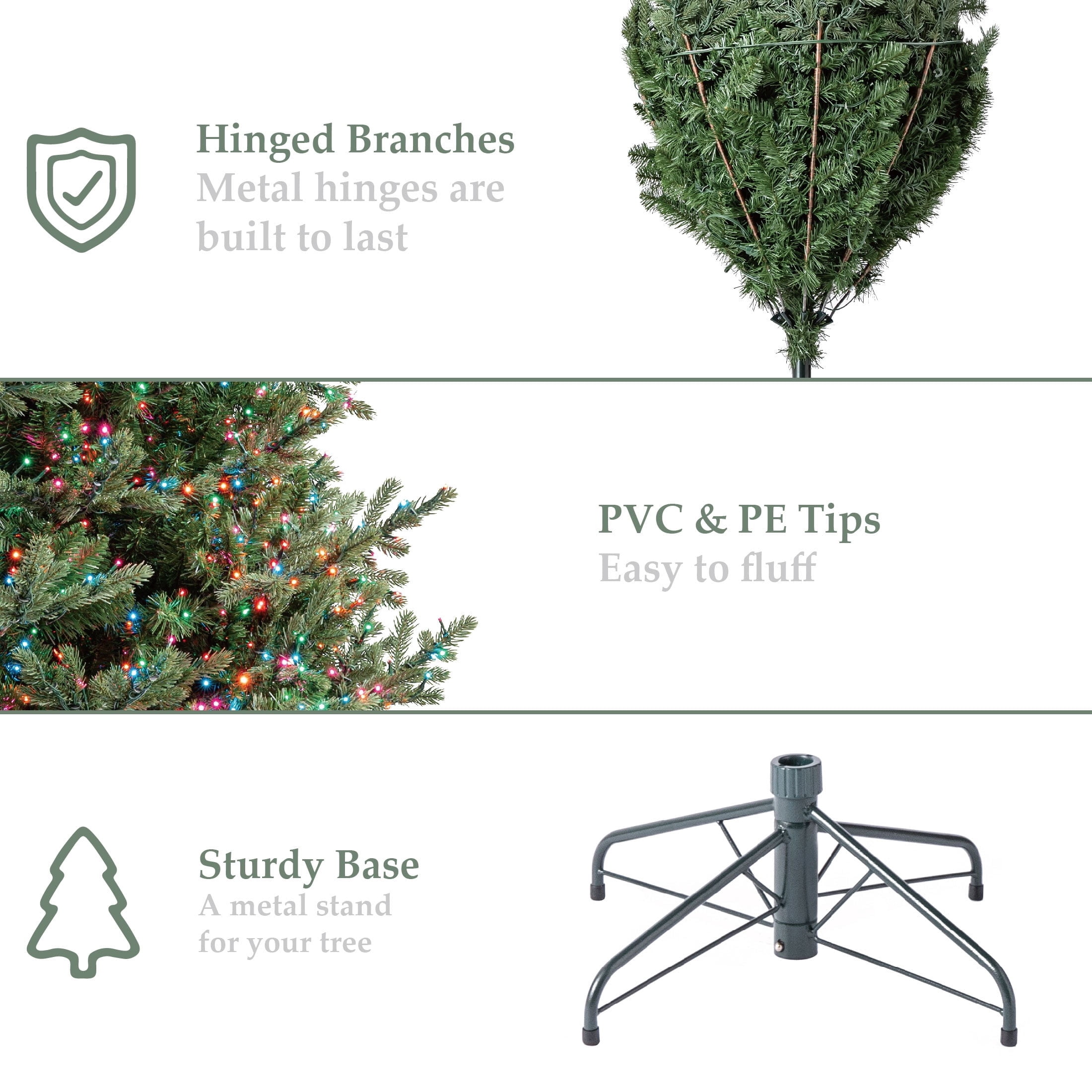My Texas House 7.5' Pre-Lit Grand Spruce Green Artificial Christmas Tree with LumaDazzle Color-Changing Twinkle LED Lights, Quick Set, and Stand