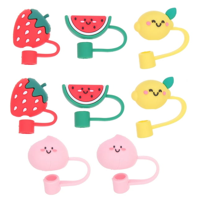8 tapas de silicona con forma de fruta para pajitas, decorativas, con dibujos animados, adorables protectores.