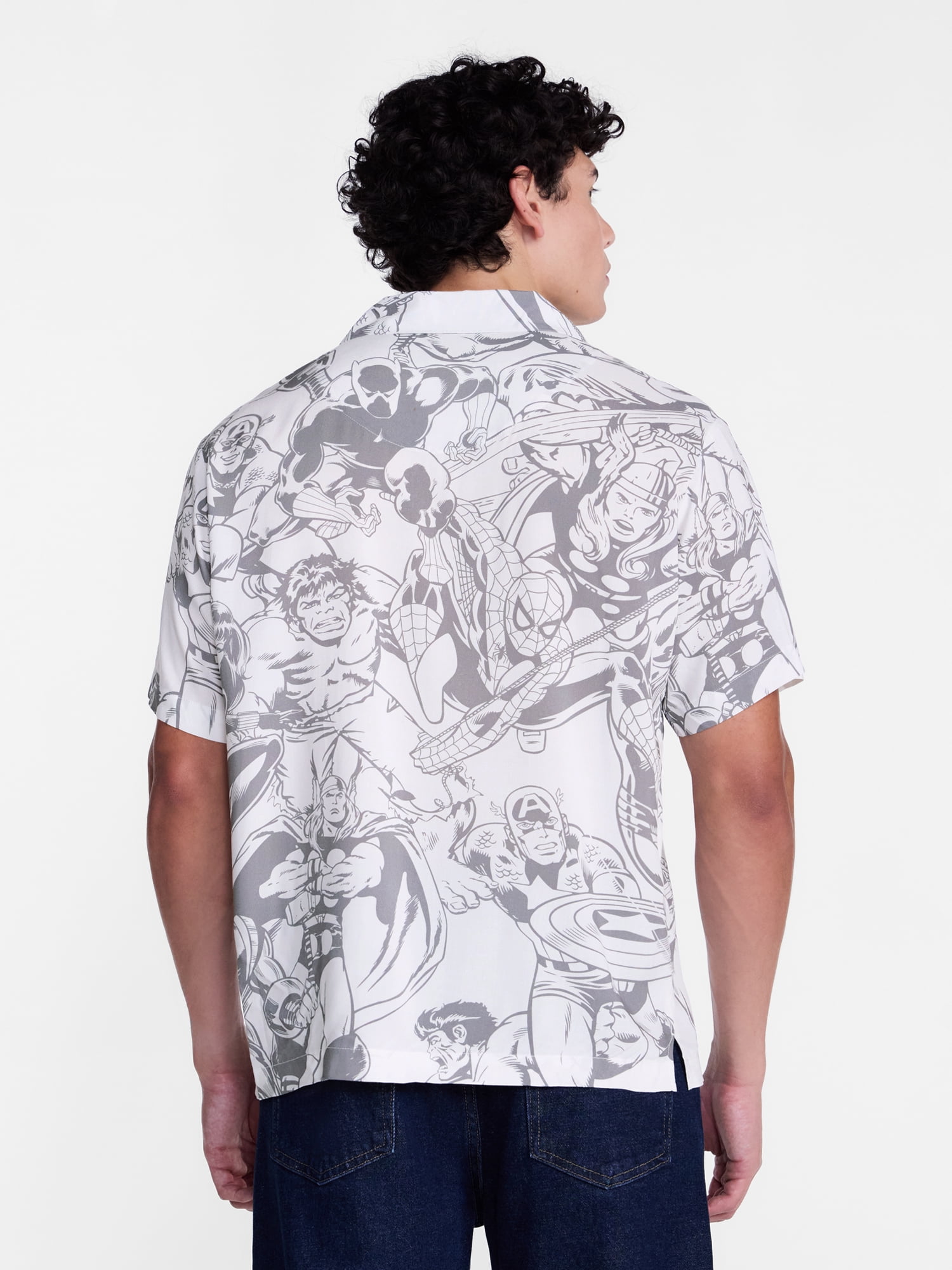 Marvel Men's and Big Men's Graphic Button Up Shirt with Short Sleeves, Sizes S-4XL