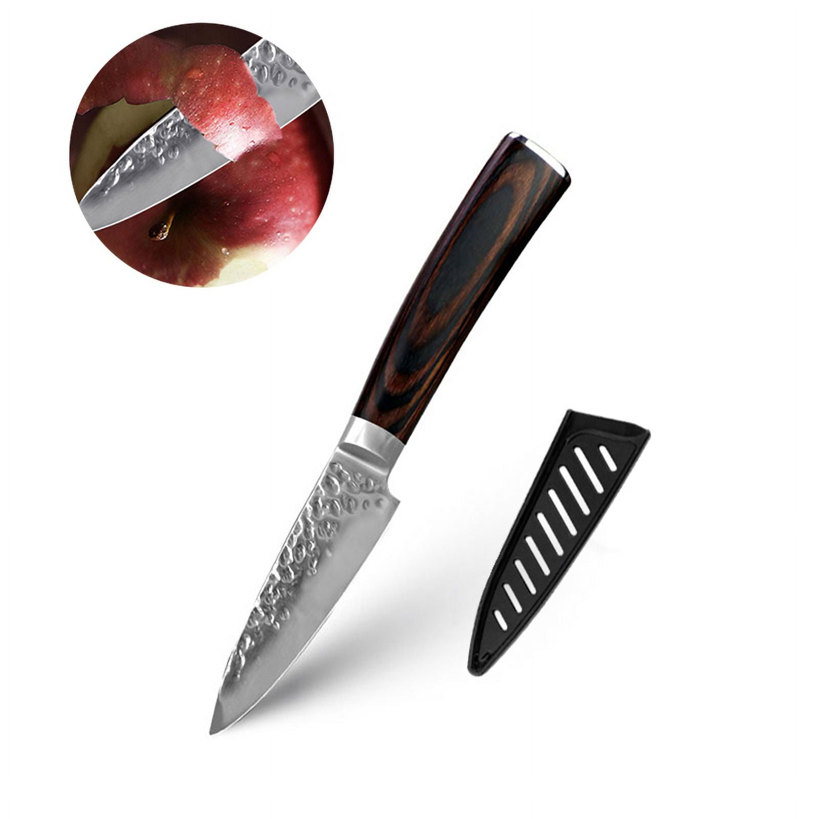 Kitchen Knife 3.5inch Paring Knives with Sheath,Stainless Steel Sharp Forged Hammered Blade Non-Stick Fruit Slicer Vegetable Slicing Utility Knife Cutter Cooking Tool