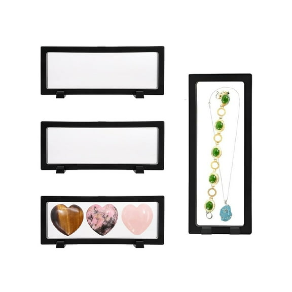 9x3.5In Specimen Display Case,3D Floating Frame Display Stand for Jewelry,4Pack Black Plastic Rectangle Floating Frame for Jewelry,Specimens