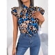 thumbnail image 5 of Blusa con mangas cortas y volantes para fiestas de verano y viajes, color caqui, talla S Blusa con lazo y estampado de leopardo, 5 of 8