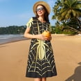 thumbnail image 4 of Balery Gold Spider On The Web Vestidos sueltos de manga corta para mujer, vestidos de verano 2025, vestidos casuales de corte A con vuelo., 4 of 6