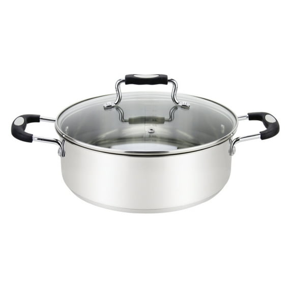 Millvado Stainless Steel Casserole Pot: Metal Steel Dutch Oven ? Medium Boiling Pot for Soup, Spaghetti, Braising ? 5 Quart Induction Cooking Pot Urban Collection Low Round Mirrored Stainless Pots