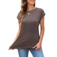 thumbnail image 2 of Womens Summer Tops Cap Sleeve Spring T Shirts Ruched Business Casual Dressy Fashion Clothes Outfits 2025 Coffee M, 2 of 8
