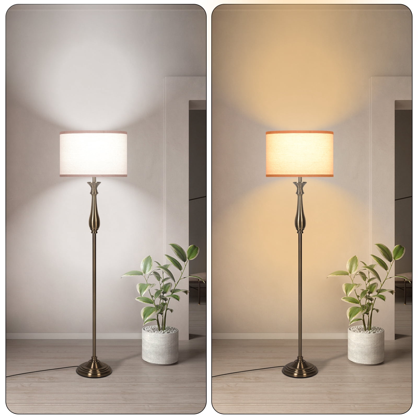 HonoDing Traditional Floor Lamp Classic Standing Lamp  Fabric Shade Rustic Upright Floor Lights Vintage Elegant(Bronze)