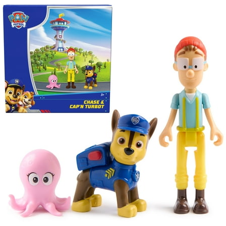 PAW Patrol, Chase & Captain Turbot Figure Pack with Baby Octopus Toy Figure, for Kids 3 