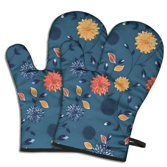 Cute Oven Mitts,Pioneer Flower Floral Print Pattern Oven Mitt 2-Pack Set,Kitchen Gloves for Oven,Heat Resistant Oven Mitts 7.7"x12"