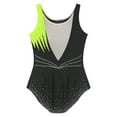 thumbnail image 6 of JanJean Women's Gymnastic Leotard Mesh Color Block Bodysuit Tops Dance Costume Dancewear Fluorescent Yellow XL, 6 of 7