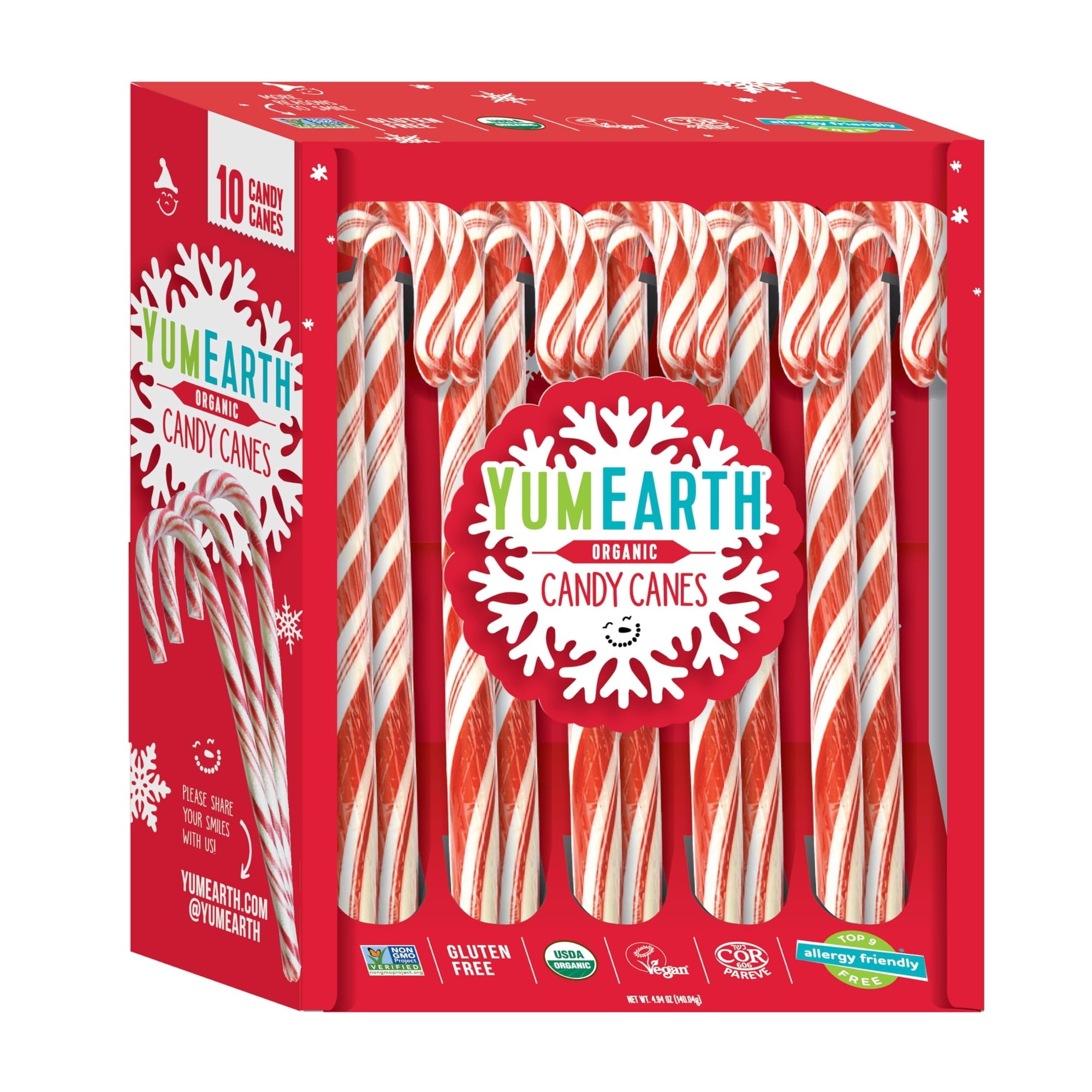 YumEarth Organic Candy Canes Allergy Friendly Non GMO Gluten-Free 10 Count