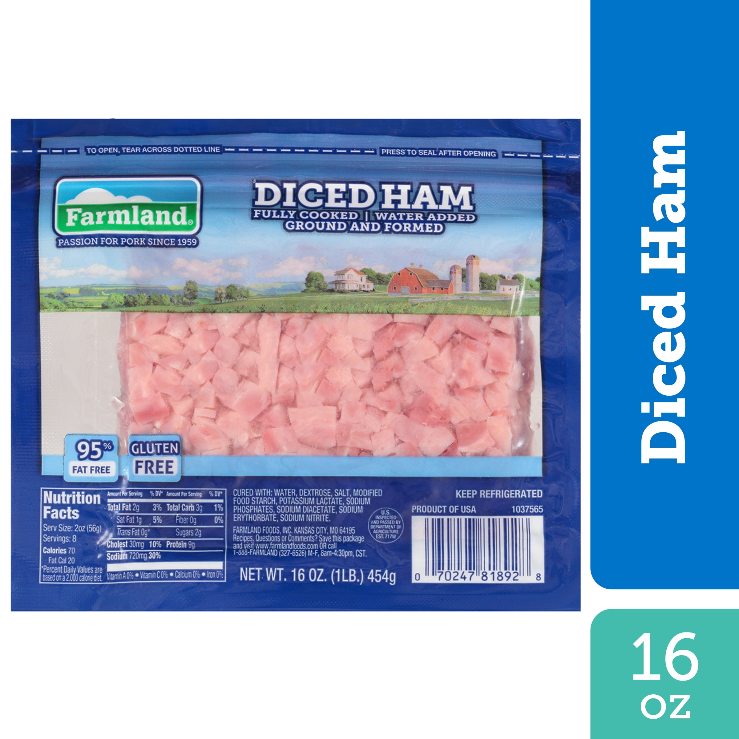 Farmland Fully Cooked Diced Ham, Gluten Free, 16 oz