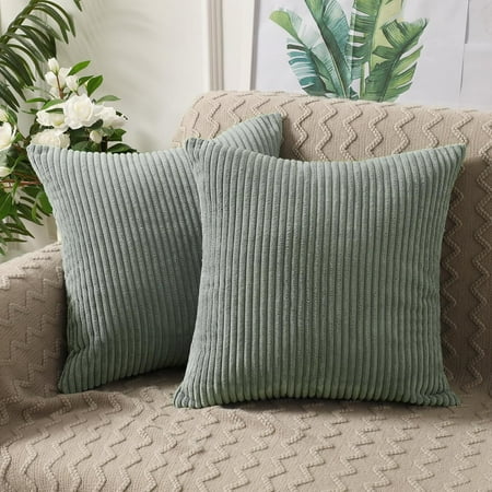 

BeBen Throw Pillow Covers Decorative Pillow Covers 16x16 Set of 2 Soft Corduroy Square Cushion Case Home Decor for Couch Bed Sofa Bedroom Car Gren Blue 16x16