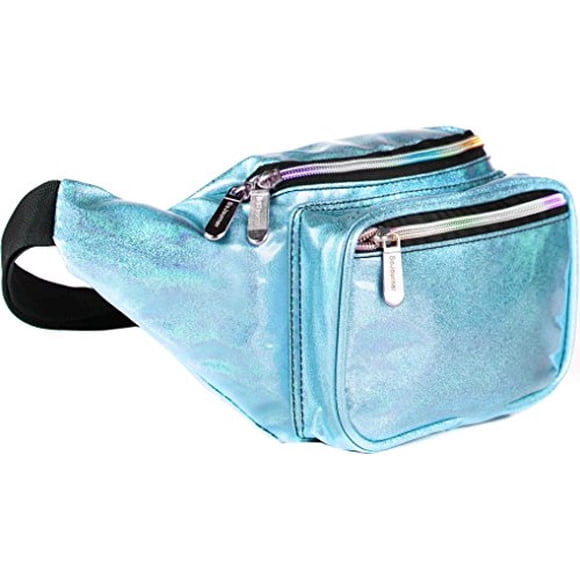 Holographic Fanny Pack Belt Bag | Waterproof fanny pack for Women Fashionable - Crossbody Bag Bum Bag Waist Bag Waist Pack - Hands Free Rave Fanny Pack for Hiking, Running, and travel (Blue Glitter) SoJourner Bags SoJourner Bags