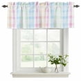 thumbnail image 2 of Blue Pink Plaid Valances for Windows, Pastel Green White Buffalo Patchwork Light Filtering Kitchen Curtains, Rod Pocket Window Valance Curtains for Living Room Bedroom, 54" W x 18" L, 2 Panels, 2 of 9