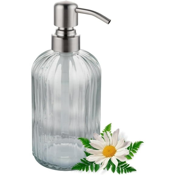 GULICA Glass Soap Dispensers with Brushed Nickel Pump Head, Hand Soap Dispenser for Kitchen and Bathroom, Heavy Glass Soap Dispenser 15oz, High Purity Glass - 1 Pack
