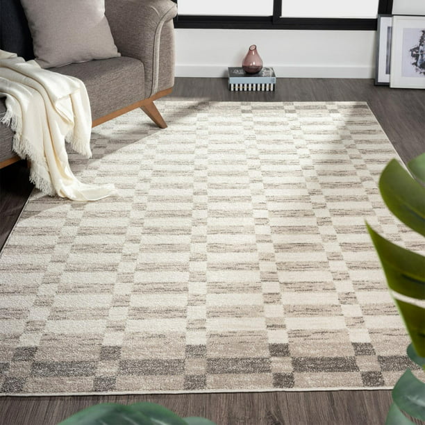 Luxe Weavers Checkered Geometric Beige 8x10 Area Rug, Indoor Carpet ...