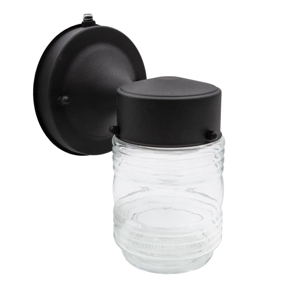 Maxxima LED Outdoor Wall Light, Clear Glass Jelly Jar, Black Finish