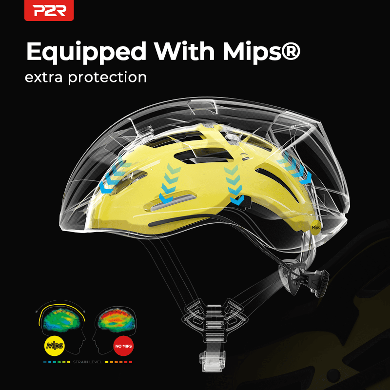 P2R Adult Road Bike Helmet with MIPS & USB Rear LED Light, White (52-55CM)