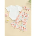 thumbnail image 4 of LMLYSoH Baby Kids Girls Pants Set, Short Sleeve Letters Print T-shirt/Romper with Flower Print Flare Pants and Headband, 4 of 9