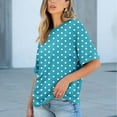 thumbnail image 2 of Bmawag Tops for Women Plus Size Short Sleeve Crew Neck Polka Dot Lightweight Tops Blouses Women's Spring Summer Casual Vacation Leisure Loungewear Light Blue S, 2 of 8