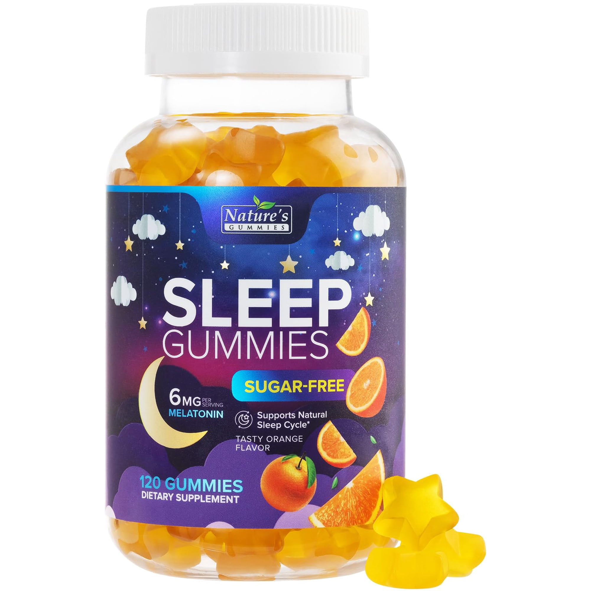 Sleep Gummies - 6mg Melatonin - Sugar-Free Melatonin Gummy, Sleep Support for Adults - Extra Strength Sleeping Gummy Supplement - Supports Restful Sleep - Tasty Orange Flavor - Vegan - 120 Gummies