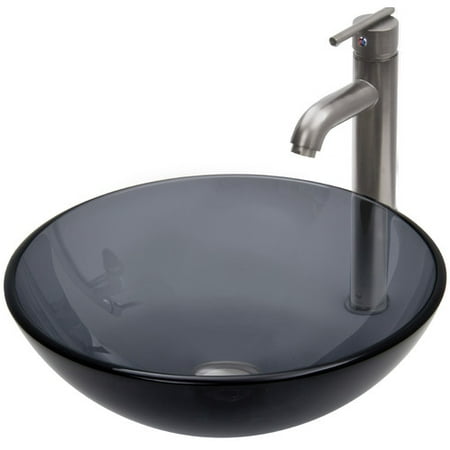 VIGO Glass Circular Vessel Bathroom Sink with Faucet