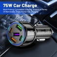 thumbnail image 2 of Cargador coche 5 puertos 75W USB 3.1A Tipo-C USB QC3.0 PD30W Cargador (Negro), 2 of 9