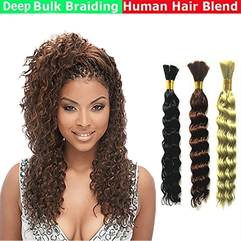 Hot Selling 18 Deep Weave Bulk Box Braiding Hair, Synthetic and Human Hair  Blend Micro Braids 18 Deep Wave Bulk for Braiding and Colors, #613 Blonde  - 2 Pack 