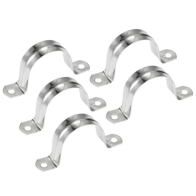 Abrazadera de conducto en forma de U Uxcell M40, soporte de tubo, clip de acero inoxidable tono plateado 5 piezas