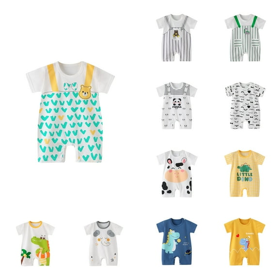 Ahuyic Toddler Kids Casual Rompers, Spring And Autumns Kids Short Sleeved JumpSuit,Toddler Girls And Boys Short Sleeve Printed Color T-Shirt RouAnd Neck Jumpsuit Romper