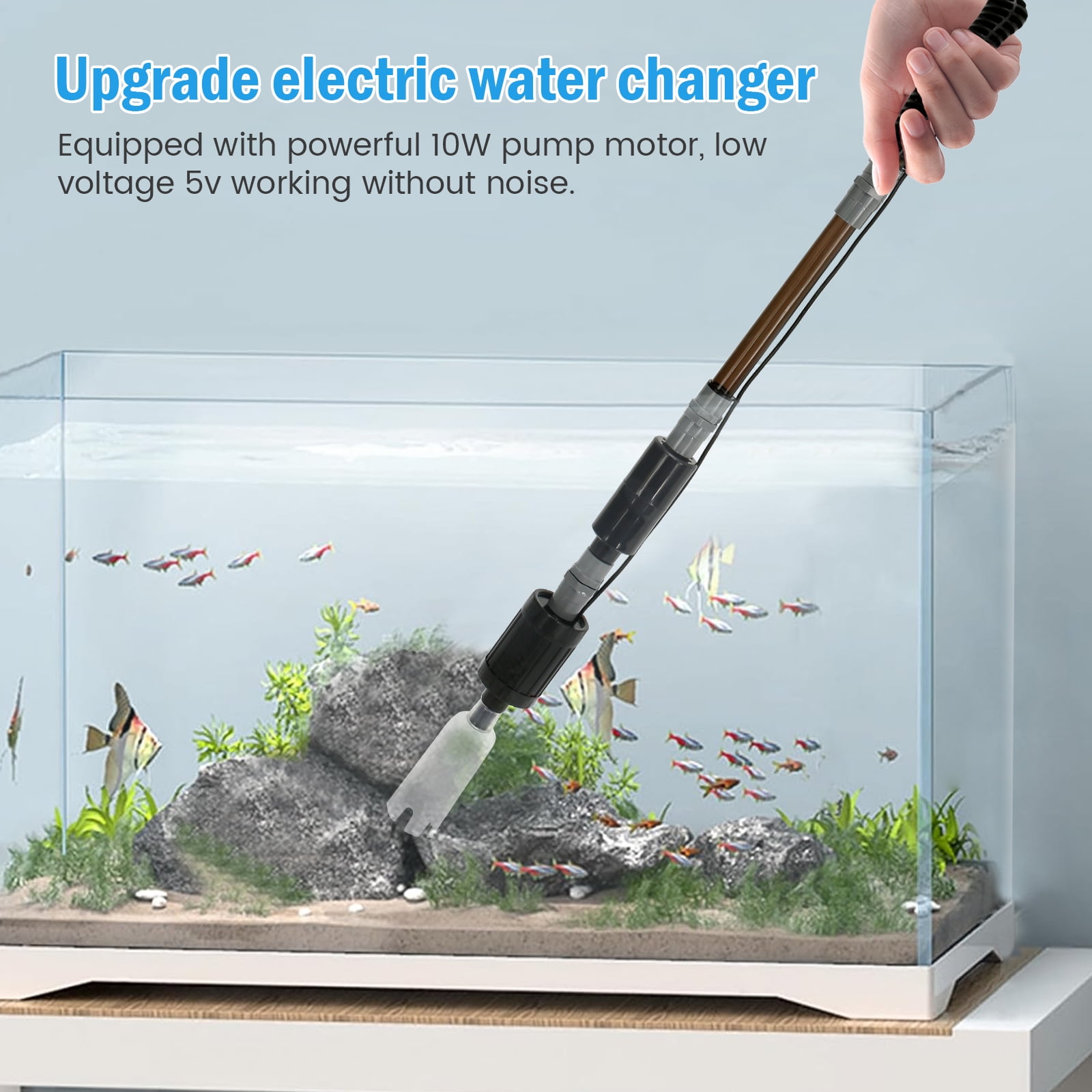 6 In 1 Automatic Aquarium Gravel Cleaner with Strong Suction,Vacuum Cleaner Kit Fish Tank Cleaner Fish Tank Vacuum Electric Fish Tank Cleaning Tool for Wash Sand Water Changing