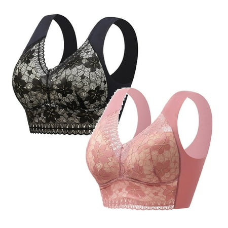 LUOGENLI Women Bralette Top Women s Front Side Buckle Lace Edge without Steel Ring Movement Seamless Gathering Adjustment Yoga Sleep Large Bra 2Pcs Women s Bras Wireless Women Bralette Lace L