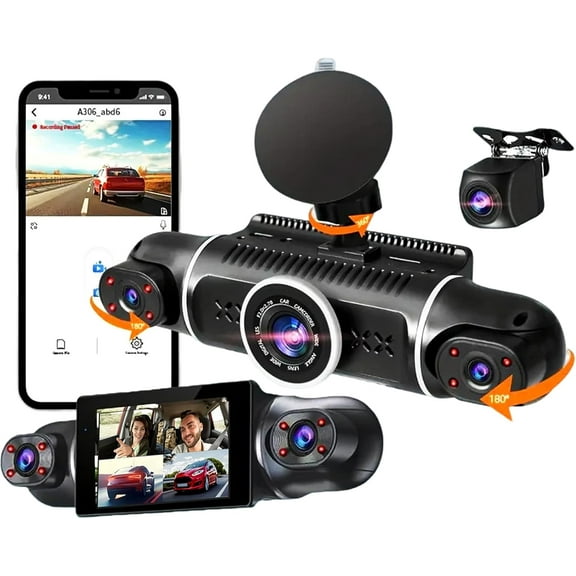 4-Channel 1080p Car Recorder, Driving Security 4-Channel 1080p Car Recorder, 360° View 4 Channel Dash Cam, Multi-Ch Dash Camera, Night Vision, 24h Parking Mode with 64gb Sd Card