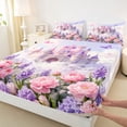 thumbnail image 3 of Homewish Cartoon Castle Twin Sheet Sets,Rustic Flower Floral Twin Fitted Sheet,Pink Purple Flat Sheet For Girl,Luxury Bedroom Decor,3-Piece, 3 of 7