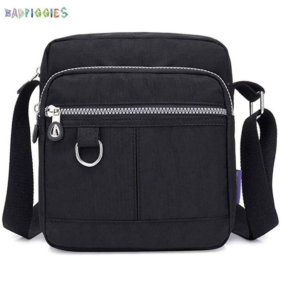 BadPiggies Women Nylon Purse Crossbody Bag Handbag Waterproof Casual Shoulder Bag with Zipper Pockets (Black)