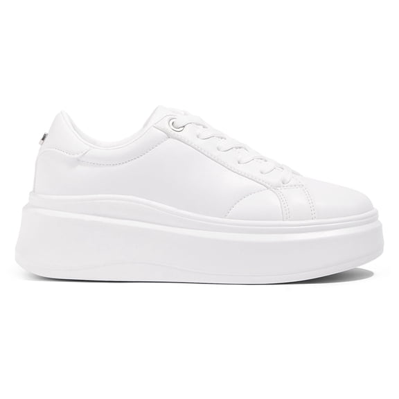 LUCKY STEP Fashion Chunky Faux Leather Sneakers Low Top Casual Shoes,White,Womens