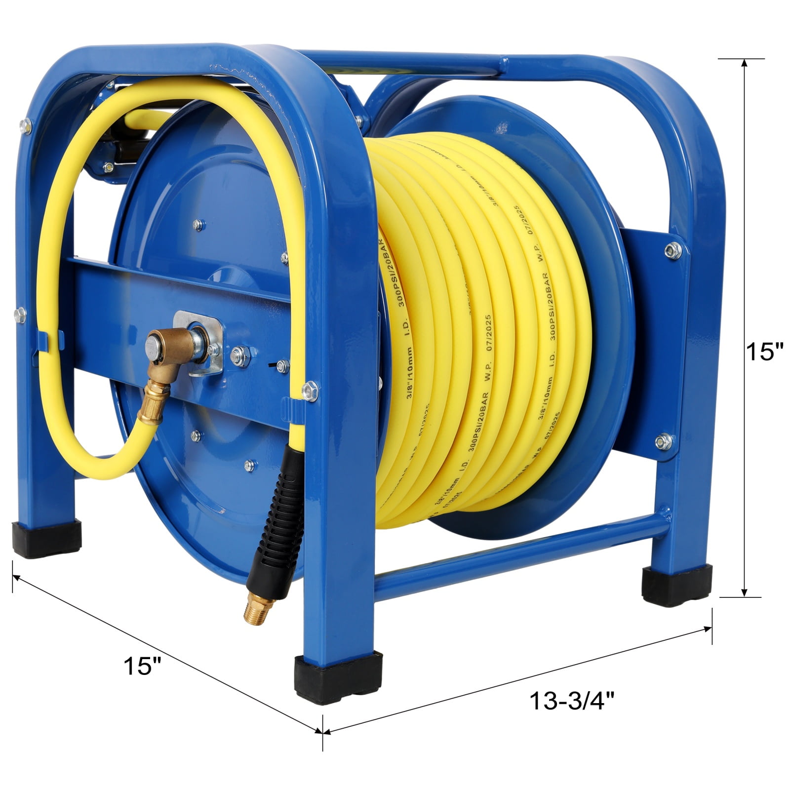Retractable Air Hose Reel 3/8" x 100 ft, 300 PSI Heavy Duty Steel, Spring-Driven Industrial Hose Reel with Hybrid Hose