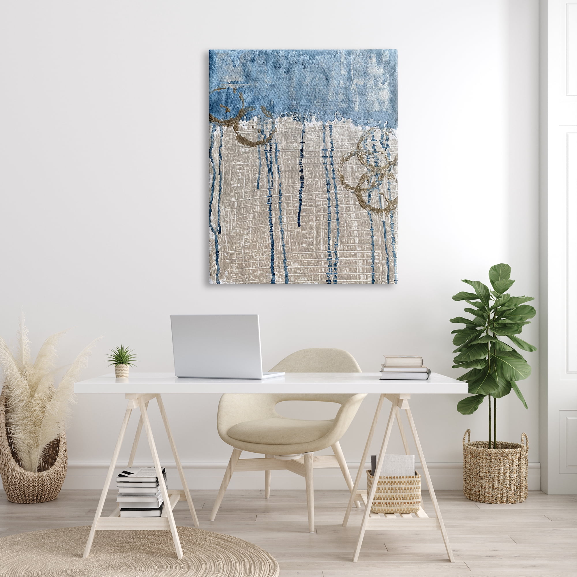 Stupell Home Décor Industries Abstract Blue Dripping over Whicker Style Grid 36 x 48 Designed by Denise Brown