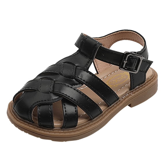 LNMQLPDBS Little Kids Shoes Leather Soft Sole Non-Slip Girls Sandals Toddler Closed Toe Strap Flats Dress Summer Shoes Sandals for Girls Solid Flower Girl Wedding Sandals Girls Slip On Shoes