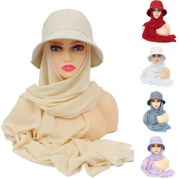 ruhuadgb Sun Hat Multifunctional Durable Breathable All Match Soft Daily Wear 2 in 1 Chiffon Bucket Hat Scarf Set for