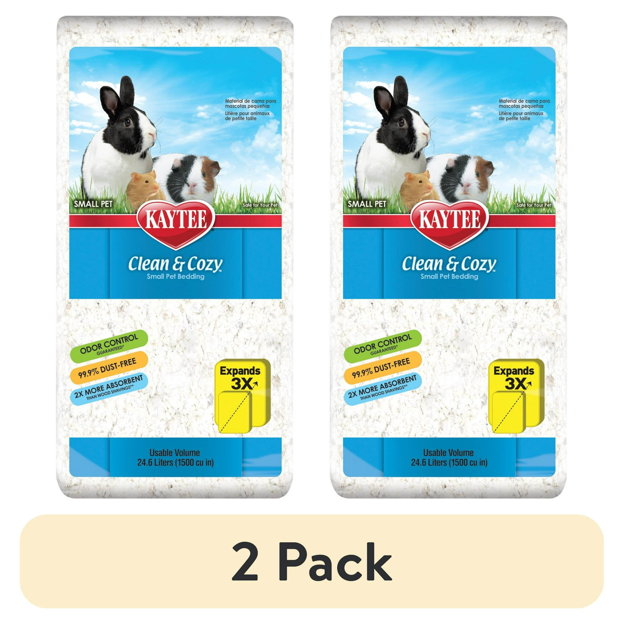 (2 pack) Kaytee Clean & Cozy White Small Animal Pet Bedding for Guinea Pigs, Hamsters, and Rabbits 24.6 liters