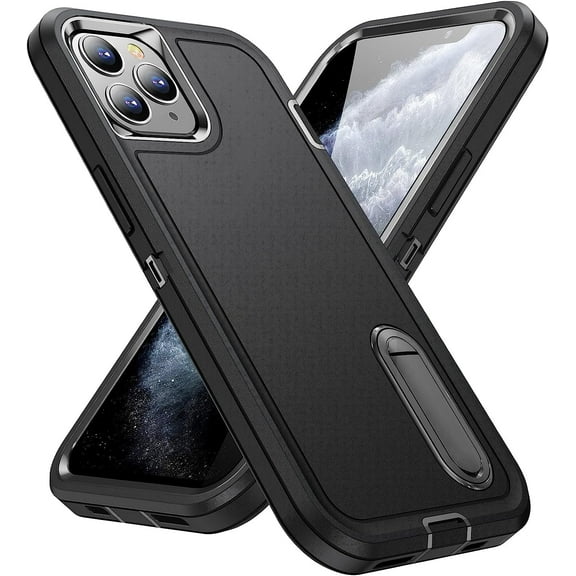 for iPhone 11 Pro Max Case with Build-in Kickstand,Heavy Duty Protection Shockproof Anti-Scratch Slim Fit Protective Sturdy Case Hard Cover for iPhone 11 Pro Max 6.5 Inch,Black