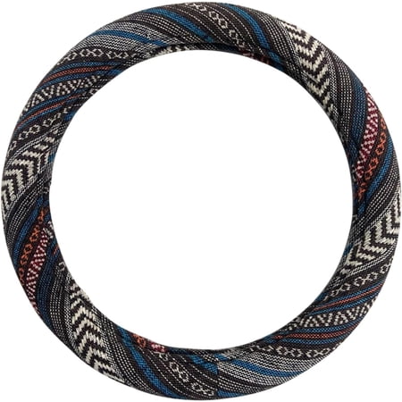 Universal 15inch Ethnic Style Baja Blanket Steering Wheel Cover with Coarse Flax Cloth and Sweat Absorption Anti Slip Car Wrap (Boho Dark)