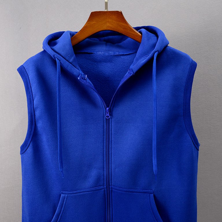 Men Blue Print Sleeveless Casual Jacket
