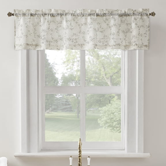 No. 918 Jacqueline Tonal Floral Puff Print Semi-Sheer Rod Pocket Kitchen Curtains, 54"W x 14"L