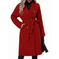 thumbnail image 2 of Women'S Wool Pea Coat Double Breasted Fleece Trench Coat Mid Long Winter Wool Blend Overcoat Dressy Outfit Red L, 2 of 9
