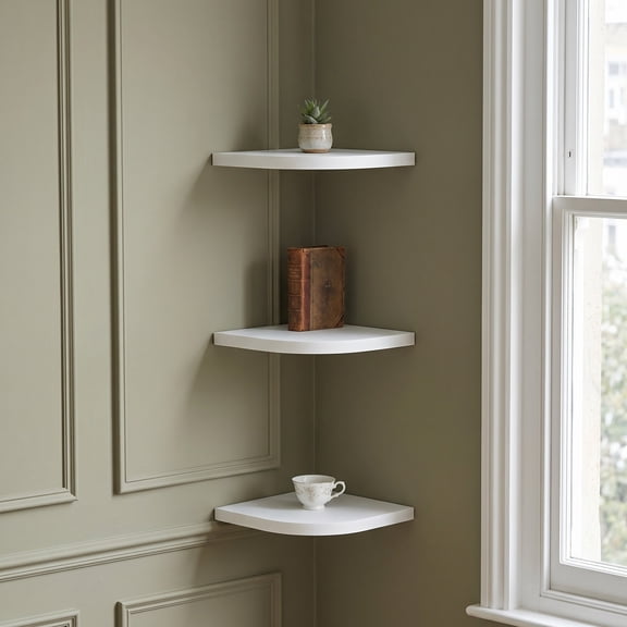 FUEENIRVA White Wall Mounted Corner Shelves Wood Plastic for Home Use 3Pcs