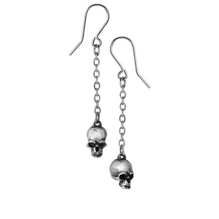 Alchemy Gothic Dead Skull Earrings Human Bone Pewter Silver Plated Ear Wires