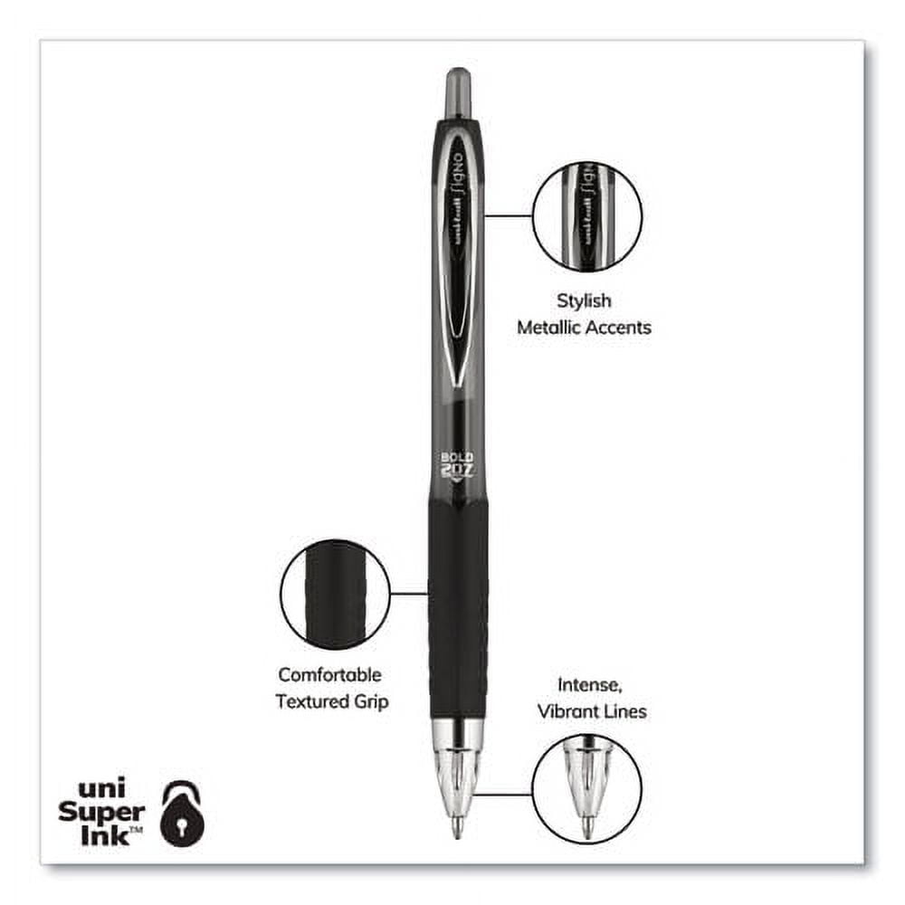 uni-ball Signo 207 Gel Pen, Retractable, Bold 1 mm, Black Ink, Translucent Black Barrel, Dozen (1790895)